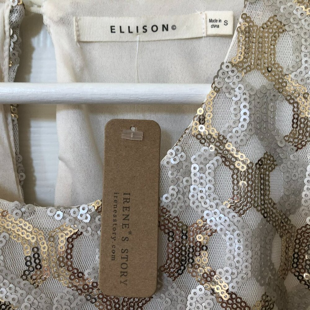 NWT Ellison Gold, Champagne and Cream Sequin Sleeveless Shift Dress S - Picture 6 of 13
